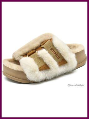 Faux Fur Orthotic Arch Support Platform Slide Slippers
